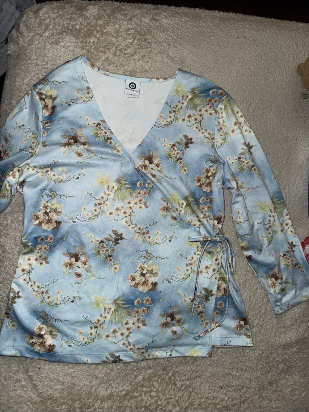 Light Blue Floral Cherry blossom tie knot Wrap Top